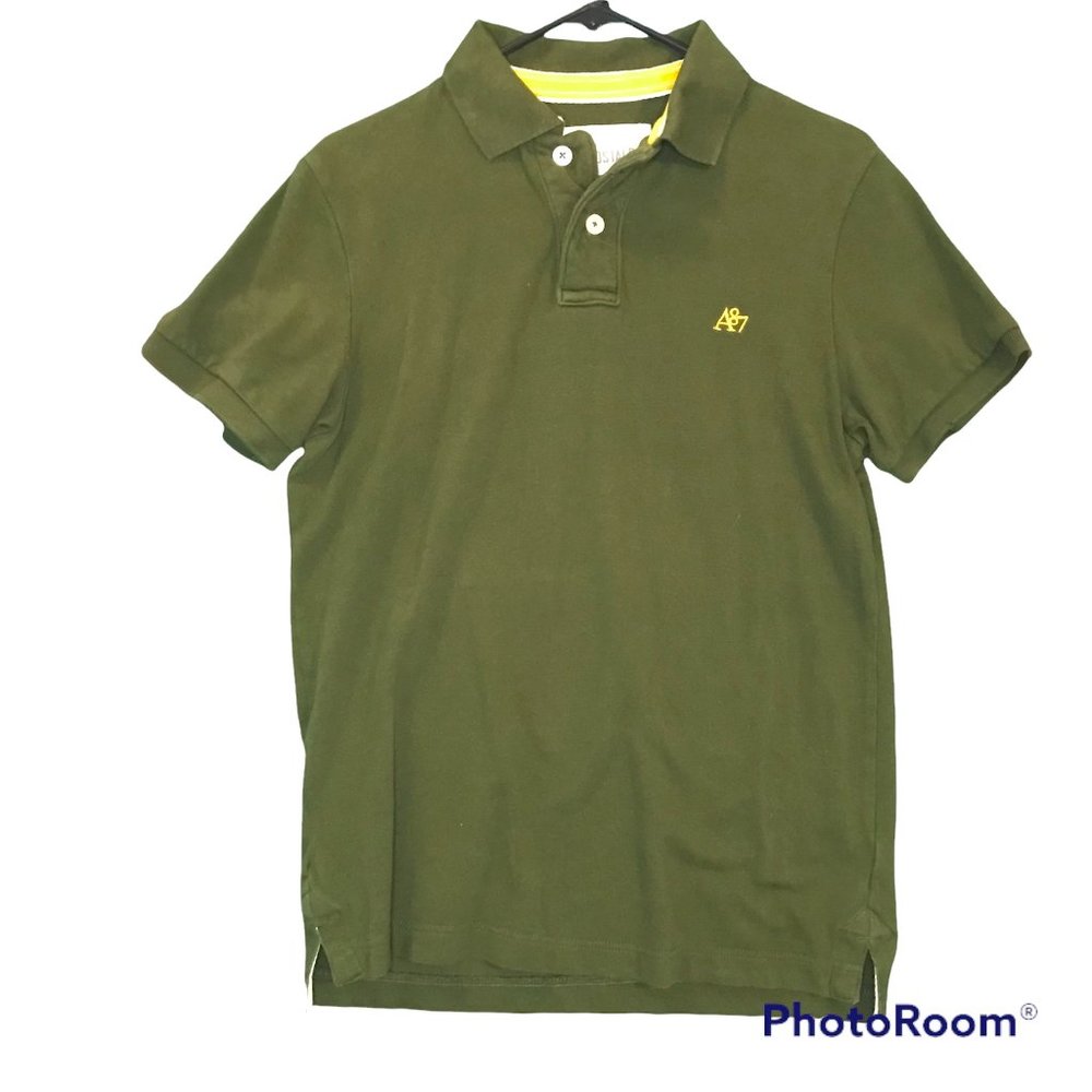 Aeropostale Men's Medium 100% Cotton Forest Green Yellow Logo Polo Shirt